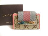 Photo: GUCCI GG Beige Canvas Pink Leather 6 Pics Key Chain #a449