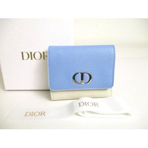 Photo: Christian Dior Montaigne Light Blue Pearl White Leather Trifold Wallet #a450