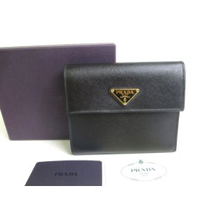 Photo: PRADA Black Saffiano Leather Trifold Wallet Compact Wallet #a456