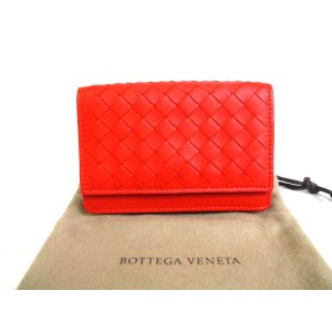 Photo: BOTTEGA VENETA Intrecciato Red Leather Business Card Holder #a458