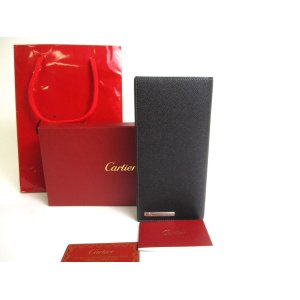 Photo: Cartier Santos de Cartier Black Leather Bifold Long Wallet #a459