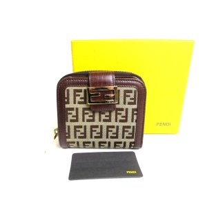 Photo: FENDI Zucca Canvas Brown Leather Bifold Wallet Compact Wallet #a466