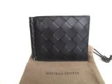 Photo: BOTTEGA VENETA Intrecciato Black Blue Leather Bifold Bill Wallet #a469