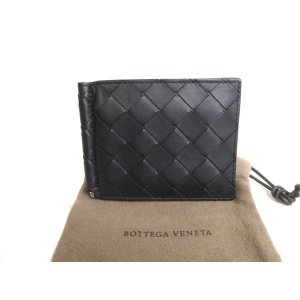 Photo: BOTTEGA VENETA Intrecciato Black Blue Leather Bifold Bill Wallet #a469