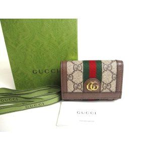 Photo: GUCCI Beige Leather Ophidia GG Trifold Wallet Compact Wallet #a470