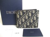 Photo: Christian Dior Navy Blue Canvas Leather Lady Dior Bifold Bill Wallet #a473