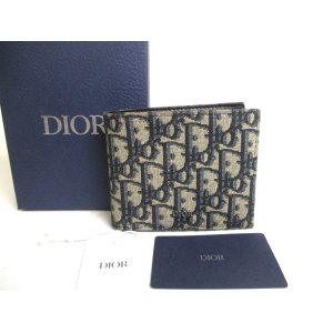 Photo: Christian Dior Navy Blue Canvas Leather Lady Dior Bifold Bill Wallet #a473