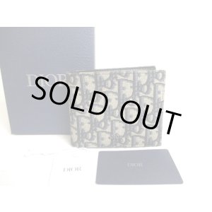 Photo: Christian Dior Navy Blue Canvas Leather Lady Dior Bifold Bill Wallet #a473