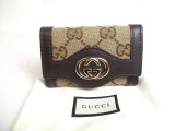 Photo: GUCCI GG Beige Canvas Brown Leather 6 Pics Key Chain #a474