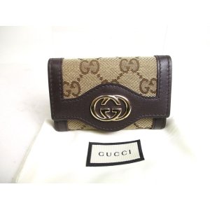 Photo: GUCCI GG Beige Canvas Brown Leather 6 Pics Key Chain #a474