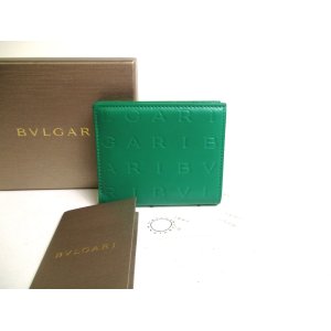 Photo: BVLGARI Logo Infiniteum Green Leather Bifold Wallet Compact Wallet #a479