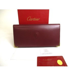 Photo: Cartier Must de Cartier Bordeaux Leather Long Flap Bill Wallet #a483