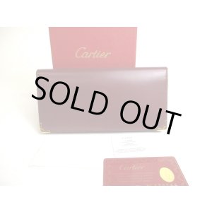 Photo: Cartier Must de Cartier Bordeaux Leather Long Flap Bill Wallet #a483