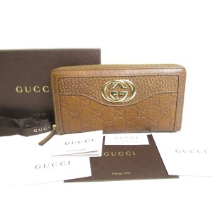 Photo: GUCCI Interlocking G GG Brown Leather Round Zip Wallet #a488