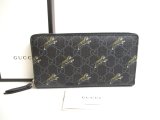 Photo: GUCCI GG Coating Canvas Black Leather Taiger Motif Round Zip Wallet #a492