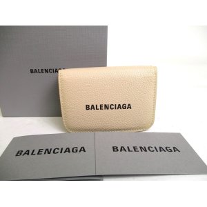 Photo: BALENCIAGA Beige Leather Trifold Cash Mini Wallet Purse #a494