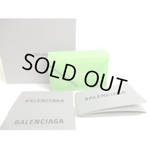 Photo: BALENCIAGA Lime Green Leather Trifold Mini Wallet Compact Wallet #a495