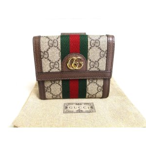 Photo: GUCCI Brown Leather Bifold Wallet Ophidia GG French Flap Wallet #a499