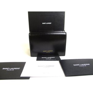 Photo: Saint Laurent Paris YSL Black Leather Trifold Wallet Compact Wallet #a509