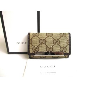 Photo: GUCCI GG Beige Canvas Brown Leather 6 Pics Key Chain #a511