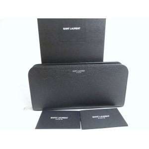 Photo: Saint Laurent Paris Grain Embossed Leather Black Zip Around Wallet #a512