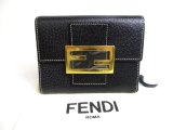 Photo: FENDI Black Leather Gold H/W Bifold Wallet Compact Wallet #a527