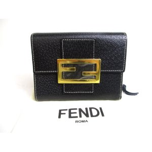 Photo: FENDI Black Leather Gold H/W Bifold Wallet Compact Wallet #a527