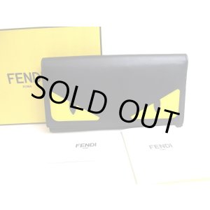 Photo: FENDI Black Red Leather Yellow Monster Bugs Eyes Flap Long Wallet #a534