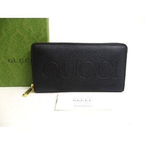 Photo: GUCCI Logo Motif Black Leather Round Zip Long Wallet #a535