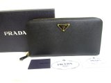 Photo: PRADA Saffiano Leather Gold H/W Large Round Zip Long Wallet #a538