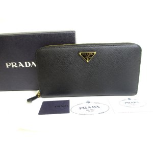 Photo: PRADA Saffiano Leather Gold H/W Large Round Zip Long Wallet #a538