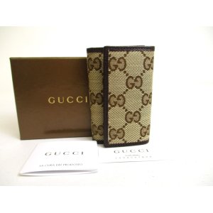 Photo: GUCCI GG Beige Canvas Brown Leather 6 Pics Key Chain #a539