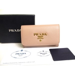 Photo: PRADA Beige Saffiano Metal Leather 4 Pics Key Chain #a542