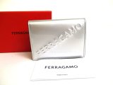 Photo: Salvatore Ferragamo Logo Silver Black Leather Business Card Holder #a543