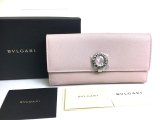 Photo: BVLGARI Light Pink Leather Logo Clip Bifold Long Wallet #a548