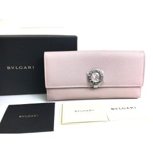 Photo: BVLGARI Light Pink Leather Logo Clip Bifold Long Wallet #a548