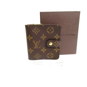 Photo: LOUIS VUITTON Monogram Brown Leather Bifold Wallet Compact Zippe #a553