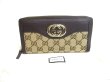 Photo1: GUCCI GG Brown Canvas and Leather Round Zip Long Wallet #a554