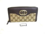 Photo: GUCCI GG Brown Canvas and Leather Round Zip Long Wallet #a554