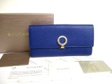 Photo: BVLGARI Blue Leather Logo Clip Flap Long Wallet #a567