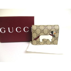 Photo: GUCCI GG Coating Canvas Leather Dog Motif Bifold Wallet Compact Wallet #a568