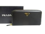 Photo: PRADA Black Nylon Leather Gold H/W Round Zip Long Wallet #a570