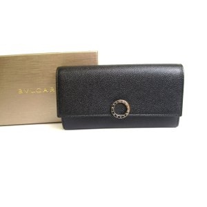 Photo: BVLGARI Black Leather Logo Clip Bifold Long Wallet #a572