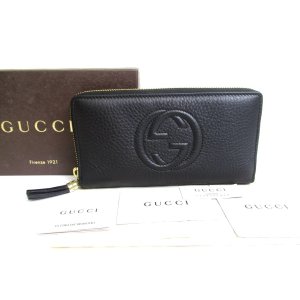 Photo: GUCCI Interlocking G Black Leather Round Zip Long Wallet #a574