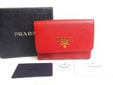 Photo: PRADA Saffiano Red Leather Bifold Wallet Compact Wallet #a580