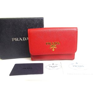 Photo: PRADA Saffiano Red Leather Bifold Wallet Compact Wallet #a580