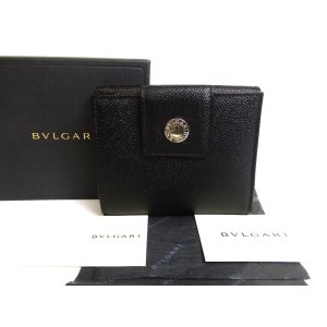 Photo: BVLGARI Black Leather Bifold Wallet Compact Wallet #a581