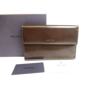 Photo: PRADA Dark Brown Leather Trifold Wallet Compact Wallet #a582