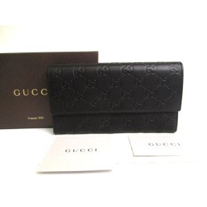 Photo: GUCCI Guccissima Black Leather Trifold Long Flap Wallet #a584