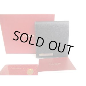 Photo: Cartier Santos de Cartier Black Leather Bifold Bill Wallet Card Holder #a588